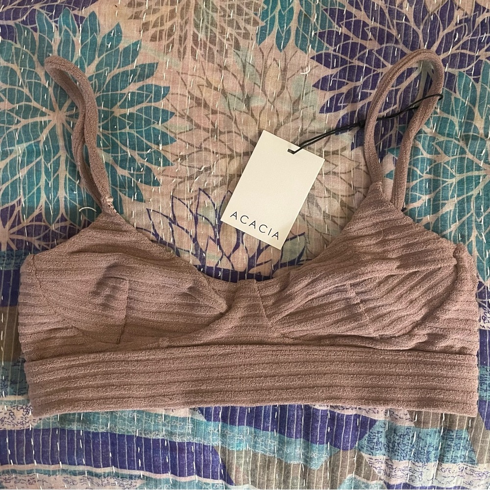 Acacia Paisley Ribbed Bralette Taupe